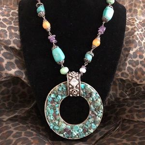 Turquoise necklace with multicolored beads